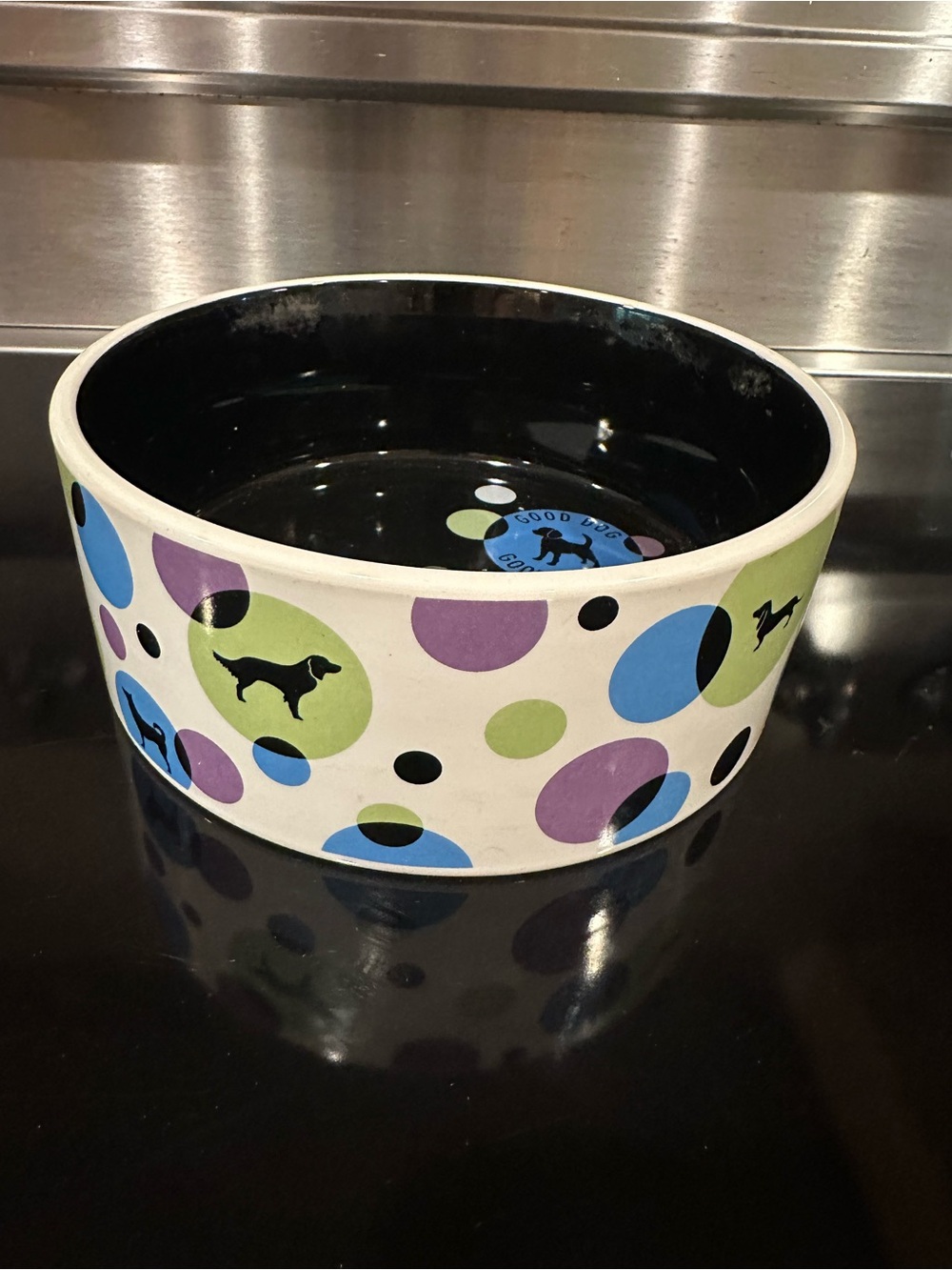 Large 7 1/2” Round Ceramic Pet Bowl /Dish - Polka Dot Vintage 2006